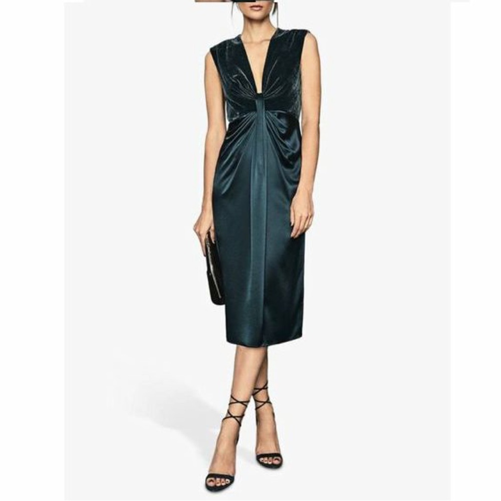 Reiss Livvy Plunge Dress in Teal size 6 NWT